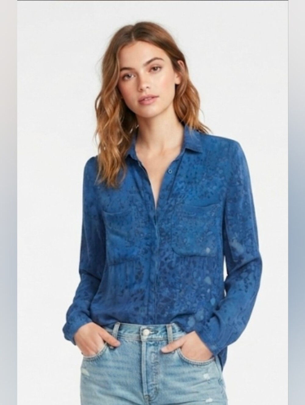 Anthropologie Cloth & Stone Blue Button-Front Long-Sleeve Shirt Size S - Picture 1 of 5